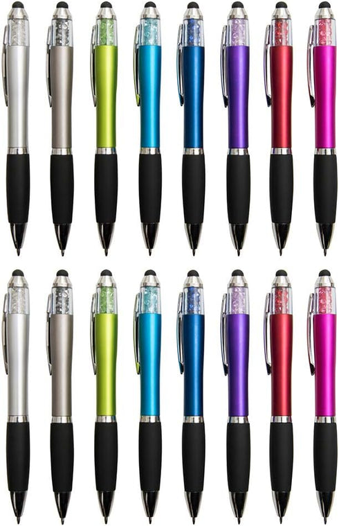 Stylus Pens for Touch Screens, Medium Point Pens with Crystals for Women and Kids Black Ink Pen with Stylus Ballpoint Pens with Comfort Grip for T...