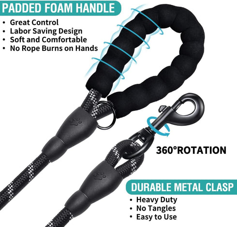 COOYOO 2 Pack Dog Leash 4 FT Heavy Duty - Comfortable Padded Handle - Reflective Dog Leash for Medium Large Dogs with Collapsible Pet Bowl...