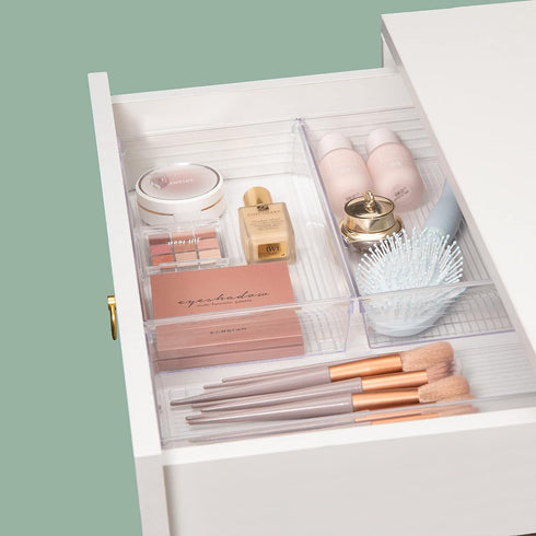 4 Pack 12"x 6" Large Size Clear Plastic Desk Drawer Organizer Tray Bathroom Office Kitchen Utensils Silverware Gadgets Dividers Desk Drawer Storag...
