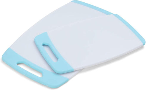 Farberware Nonstick Poly Cutting Board Set, 2-Piece, White with Aqua Trim...