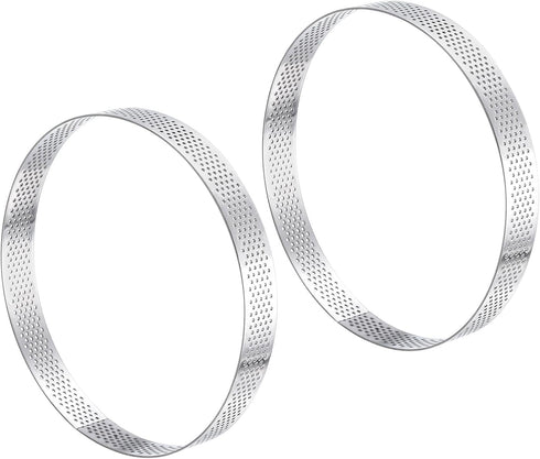 uxcell 2pcs Stainless Steel Cake Rings for Baking, Perforated Cake Mousse Ring Kitchen Baking Heat-Resistant 5.9" Diameter, 0.8" Height,for Cake D...