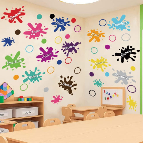 Supzone Colorful Paint Wall Decal Inspirational Quotes Wall Stickers Ink Splatter Splotches Wall Decal Watercolor Paint Splash Wall Art Sticker fo...