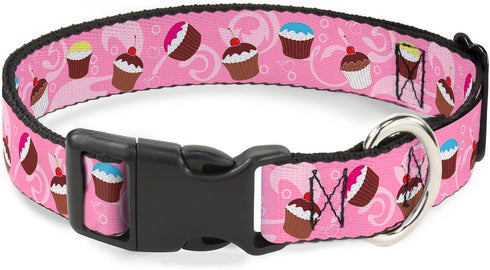 Buckle-Down Plastic Clip Collar - Cupcake Swirls Pink/Multi Color - 1" Wide - Fits 9-15" Neck - Small...