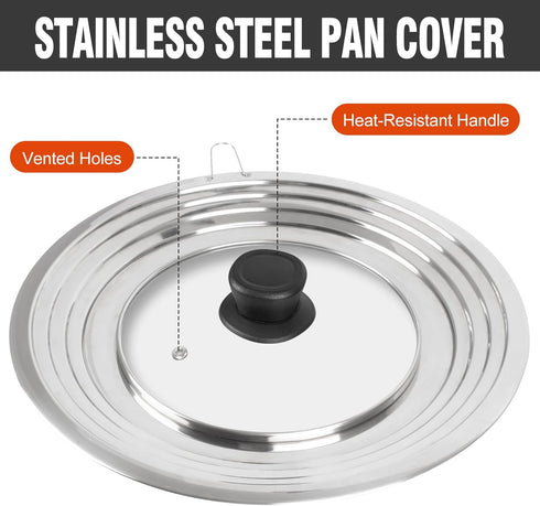 Universal Lid for Pots and Pans Skillets, Stainless Steel Pan Cover Fits 6-7-8 Inch Cookware,Replacement Frying Pan Cover, Cast Iron Skillet Pot L...