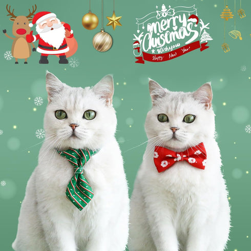 Pet Christmas Bow Tie Necktie, 2pcs Xmas Scarf Collar Bow Tie for Cats and Dogs, Adjustable Pet Towel Bibs, Cat Bow Ties for Dressing Christmas Pa...