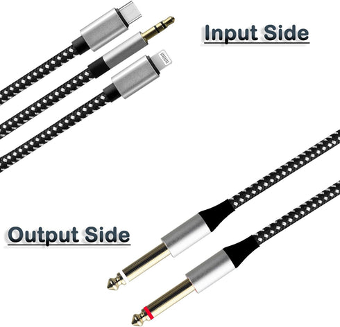4.26FT MFi Certified Lightning to 1/4 Inch Audio Adapter Cable, Within 1/4 to USB C, 3.5mm to TS Audio Cable, DAC Chip Include, 3-in-1 Stereo 1/4 ...