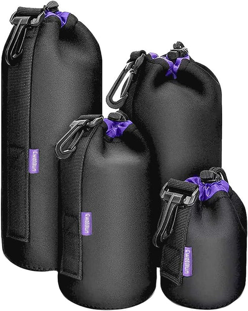 Cwatcun 4 Pack Lens Pouch Set, Camera Lens Case Bag with Thick Protective Neoprene, for Canon Nikon Sony Pentax Olympus Panasonic Fuji Sigma DSLR ...