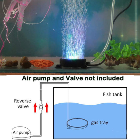 LED Aquarium Air Stones Fish Tank Bubbler Light Air Stone Diffuser Decor Lamp with Sucker Colorful Backgound Lighting (2.2inch Light Disk(No Remot...