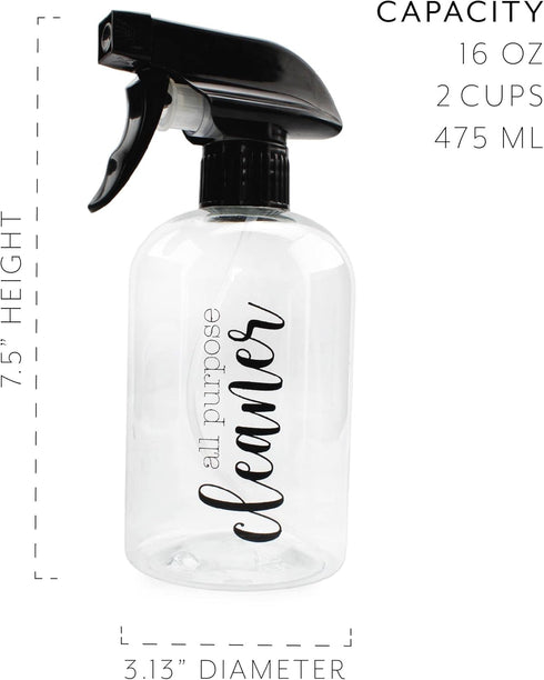 Cornucopia Plastic Cleaning Spray Bottles with Labels (Set of 4); 16oz Refillable Trigger Sprayers w/ 3 Settings and Farmhouse Script Labels...