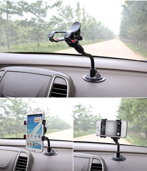 8" Flexible Gooseneck Suction Cup Cellphone Holder with Extra 3M Adhesive Mounting Disk, Double Clip Mount for Multi-Purpose Use with Phones, GPS,...