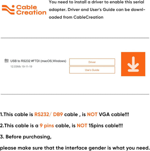 CableCreation USB to RS232 Male Adapter with PL2303 Chipset, USB to DB9 Serial Converter for Windows 11, 10, 8.1, 8, 7, Linux and Mac OS,Black...