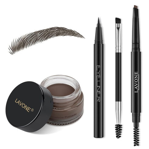 LAVONE Eyebrow Stamp Pencil Kit for Eyebrows, Makeup Brow Stamp Trio Kit with Waterproof Eyebrow Pencil, Eyeliner, Eyebrow Pomade, and Dual-ended ...