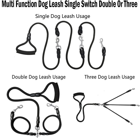 Heavy Duty 3 Dog Leash,3 Way Dog Leash No Tangle,Detachable 360° Swivel Device,Multiple Dog Leash with Padded Handle,for Walking and Training Two/...