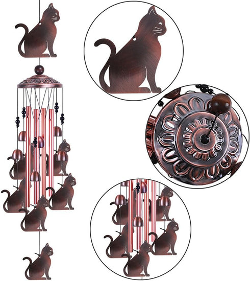 Garden Cat Wind Chimes Outdoor Indoor Decor - with 4 Tubes 6 Bells 7 Cats Wind Chime, Mobile Romantic Cat Wind Catcher, Cats Windchimes for Home, ...