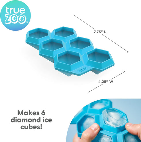 TrueZoo Diamond Silicone Mold Tray for Whiskey Bath Bombs Candy, Soap, and DIY Crafts, Dishwasher Safe, 1.75", Blue, Set of 1, Makes 6 Ice Cubes...