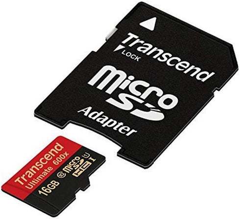 Transcend 16 GB MicroSDHC Class 10 UHS-I Memory Card with Adapter 90 Mb/s (TS16GUSDHC10U1)...