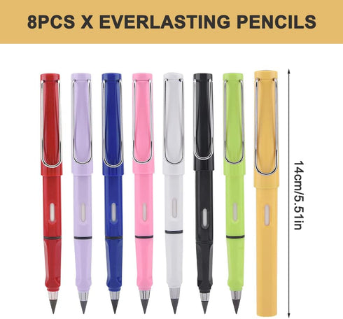 8Pcs Everlasting Pencil, Inkless Pencil with 8 Replacement Tips, Unlimited Writing, Portable Reusable Erasable Writing, for Art Sketch Painting To...