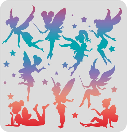 FINGERINSPIRE Little Fairy Drawing Painting Stencils Templates 11.8x11.8inch Fairy Pattern Plastic Stencils Decoration Rectangle Reusable Stencils...