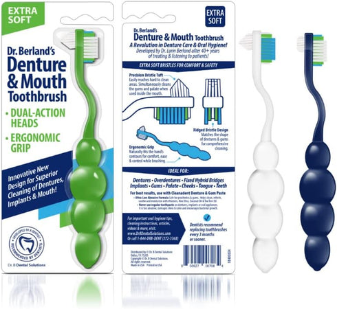 Dr. B Dental Solutions Ergonomic Denture Toothbrush Extra Soft Bristles, Removes Stains & Odor Precision Design for Implants & Overdentures Single...