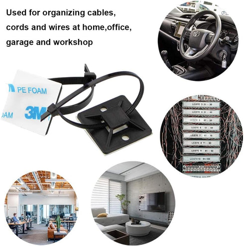 Zip Tie Mount 3/4" Black Small Wire Tie Adhesive Mounting,100 Pcs for Wire Clips Cable Management Cable Tie Anchors,Durability Pro-grade UV Wire H...