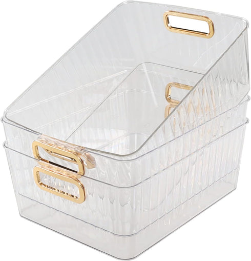 Bringer Clear Plastic Storage Bin, 4-Pack Multi-use Prganizer Bins...