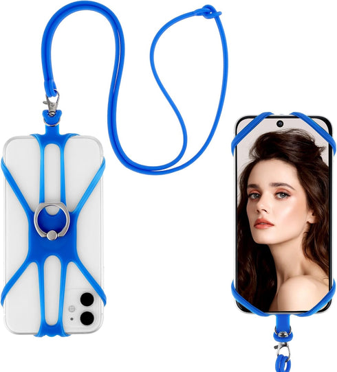 Universal Phone Lanyard, Cell Phone Lanyard Neck Strap 2 in-1 Phone Strap with Finger Ring Holder Compatible with Most Smartphones (Blue)......