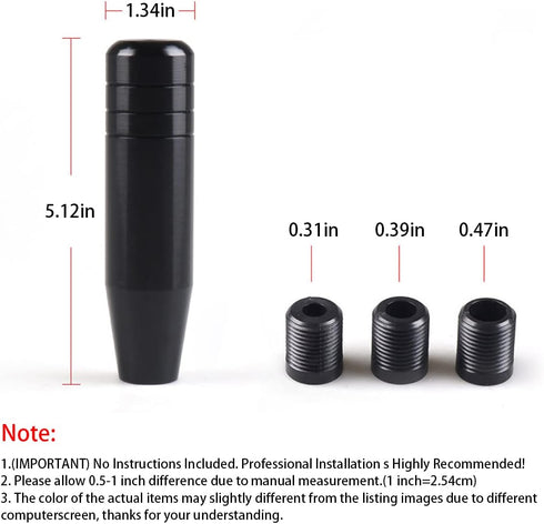 Heavy Weighted Shift Knob, 5 Inch Long Car Gear Stick Shifter Head, Aluminum Shifting Lever Handle with 3 Adapters, Compatible with Most Manual Bu...