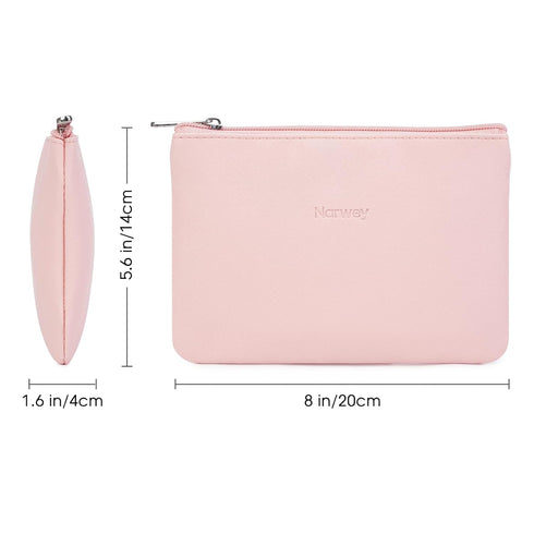 Narwey Small Makeup Bag for Purse Vegan Leather Travel Makeup Pouch Mini Cosmetic Bag Zipper Pouch for Women (Pink)...