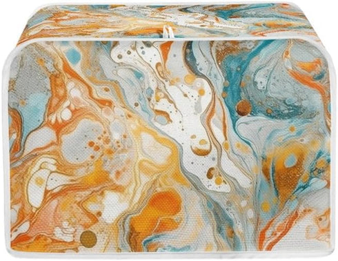 2 Slice Toaster Cover Gold Cyan Marble Appliance Toaster Cover Abstract Art Fluid Painting Universal Fit Wide Slot Bread Maker Protective Cover (1...