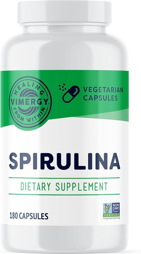 Vimergy Natural Spirulina Capsules – Super Greens Supplement – Nutrient Dense Blue-Green Algae Superfood Capsules - USA Grown, Non-GMO, Soy-Free, ...