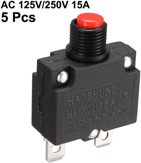 uxcell AC 125V/250V 15A Push Button Circuit Breaker for Air Compressor 5 Pcs...