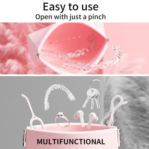 2Pack Silicone Retainer Case, Soft Cute Retainer Bag, Aligner Case with Vent Holes, Compatible with Invisalign, Mouth Guard Case, Pink...