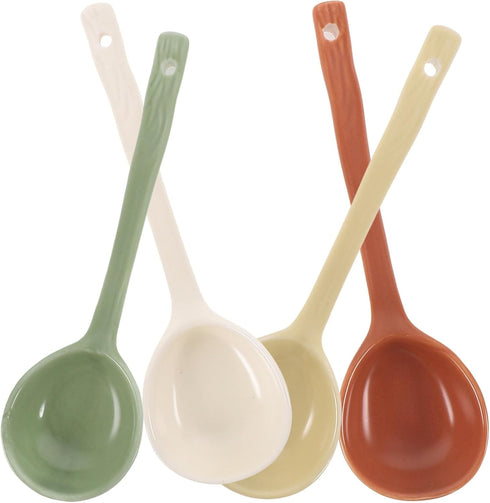 4pcs Ceramic Soup Spoons Japanese Ramen Soup Spoons Ceramic Asian Dinner Spoons Retro Korean Style Tablespoon Rice Noodles Serving Spoon Ladle for...