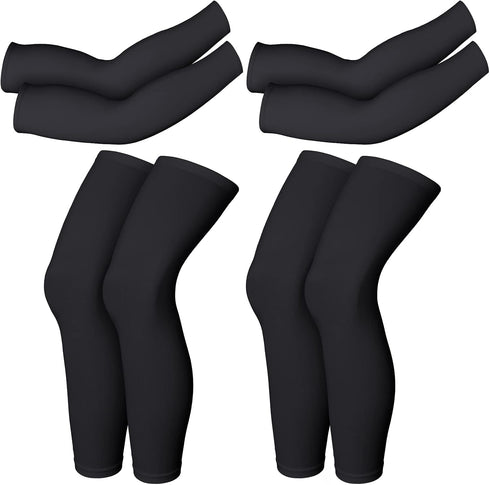 Geyoga 2 Pairs Compression Full Length Leg Sleeve Arm Sleeve for Men Women, Football (Black, Large)...