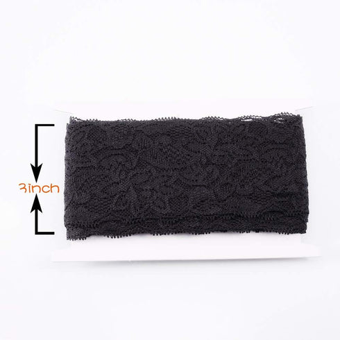 VU100 Black Lace Ribbon, 3.14 Inches Wide Lace Trim Sewing Craft Elastic Embroidery Stitching Process for DIY Bridal Wedding Fabric Decoration Gif...