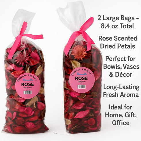 Rose Scented Potpourri Bags – 2 Large Packs, 8.4 oz Total – Dried Petals & Botanicals for Bowls & Vases – Long-Lasting Aroma for Home Décor, Offic...