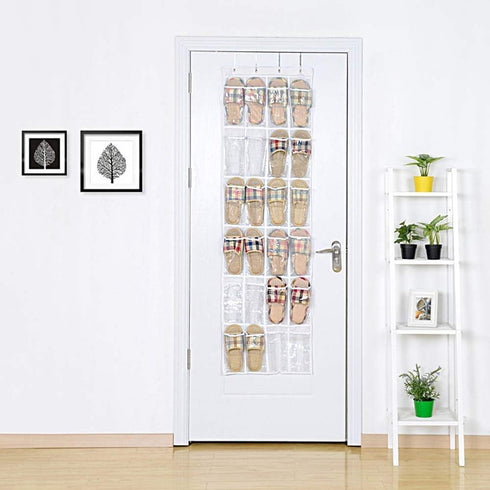 24 Pockets Over the Door Shoe Organizer, Folding Hanging Organiser Shoe Racks with Hooks, Heavy-Duty Hanging Mesh Shoe Holder for Badroom, Bathroo...