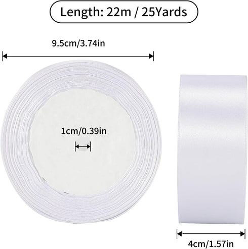 jijAcraft White Ribbon 1-1/2 Inch x 25 Yards Satin Gift Ribbon, White Polyester Satin Ribbon Holiday Ribbon for Present Package, Wedding Gift Wrap...