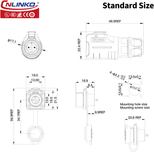 CNLINKO M12 4Pin Waterproof Connector, PBT Plastic DC 12V Cable Panel Mount, Male Female Plug Mount for Medical (4 Pin)...