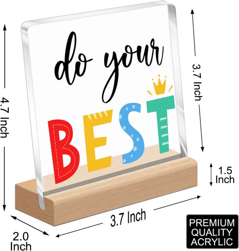 Inspirational Desk Decor,Do Your Best Acrylic Desk Plaque Sign with Wooden Stand for Home Office Dorm Shelf Table Decor A324...