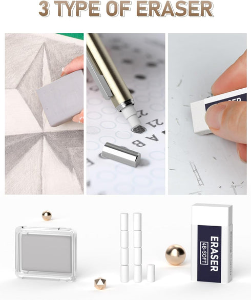 Nicpro 35PCS Art Mechanical Pencil Set, 3 PCS Metal Drafting Pencil 0.5 mm & 0.7 mm & 0.9 mm & 3 PCS 2mm Lead Holder (6B 4B 2B HB 2H 4H Colors) Fo...