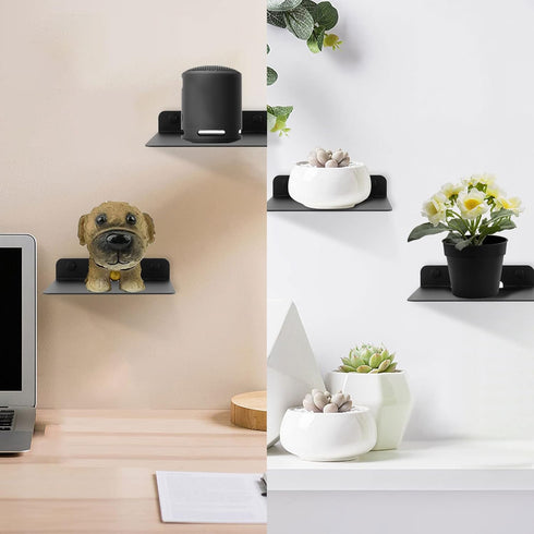 WISDING Small Floating Shelves, 4.25'' Wall Metal Speaker Mount Shelves for Bluetooth Speaker, Webcam, Cell Phones, Mesh Router, Toy Display Shelf...