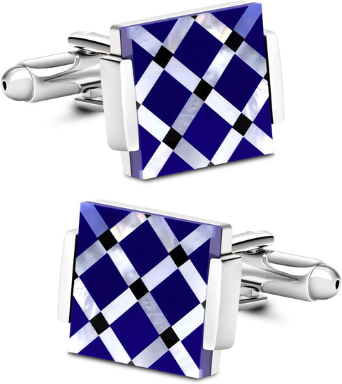 Business Wedding Mother of Pearl Cufflinks for Men Unique Onyx Stripe Tuxedo Cuff links Mens...