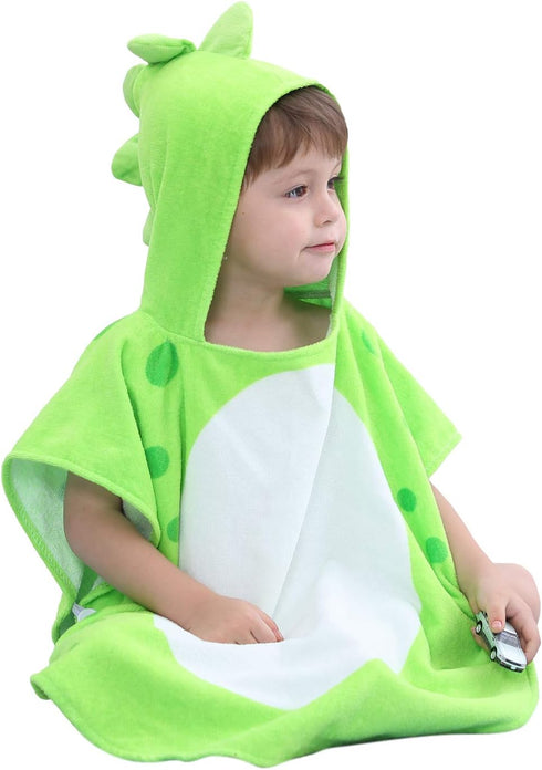 LOLANTA Baby Boys Dinosaur Hooded Bath Towels, Toddlers Kid's Beach Towel Pool Poncho Swim Terry Cloth Cover-Ups 100% Cotton (Green#B, 1-3T)...