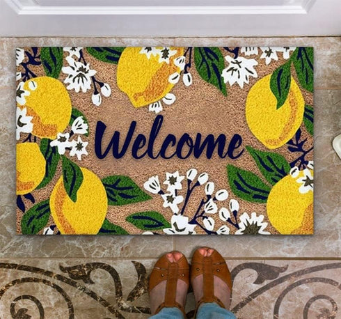 Door Mat Cute Lemons with Flowers Welcome Non-Slip Mats Funny Doormat Decor for Bathroom Kitchen Front Porch Rugs Home Decor Entrance 16*24in/40*6...