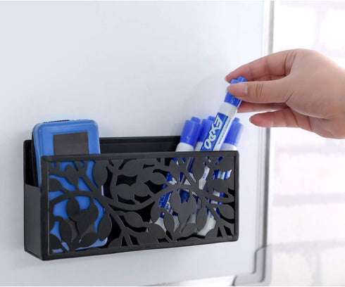 MyGift Black Metal Magnetic Dry Erase Marker Holder for Whiteboard Markers and Accessories Storage Basket Organizer with Floral Cutout Design...