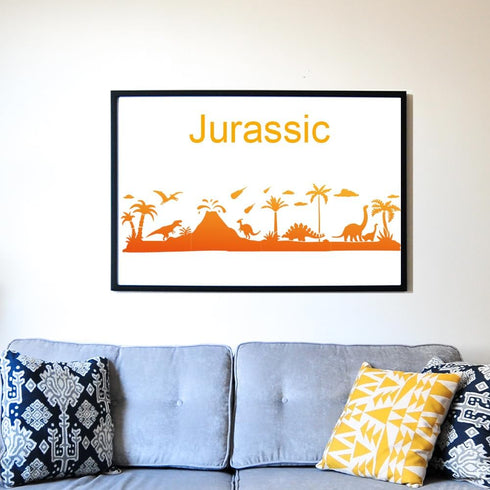 4pcs Dinosaur Jurassic Stencils 44×11inch Splicing Large Tyrannosaurus Rex Stegosaur Templates with Paint Brush Pterosaur Coconut Tree 11.8×11.8in...