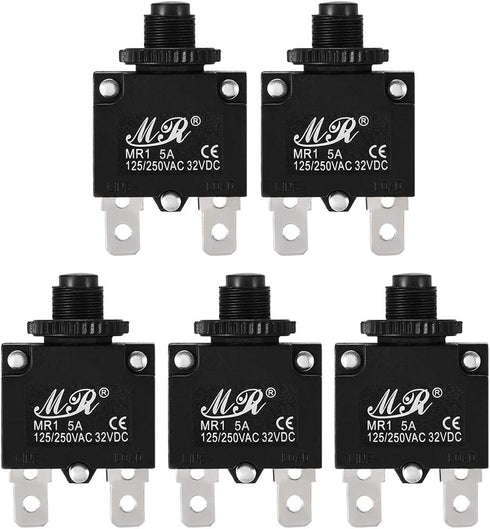 uxcell 5Pcs Thermal Overload Protector AC 125/250V 5A Push Button Reset Circuit Breaker...