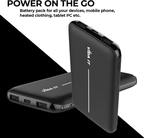 Vida IT Super Slim Power Bank Battery Pack for Heated Vest Jacket Coat Gloves 5V 2A 10000mAh DC Thin Portable Charger for Samsung Galaxy S21 S22 C...