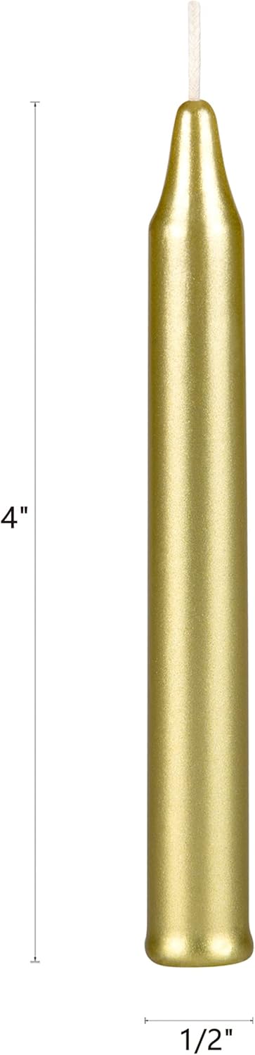 Mega Candles 20 pcs Unscented Gold Exquisite Mini Taper Spell Candles, 4 Inch Tall x 1/2 Inch Diameter, Magic Chimes, Enchantment, Casting Rituals...